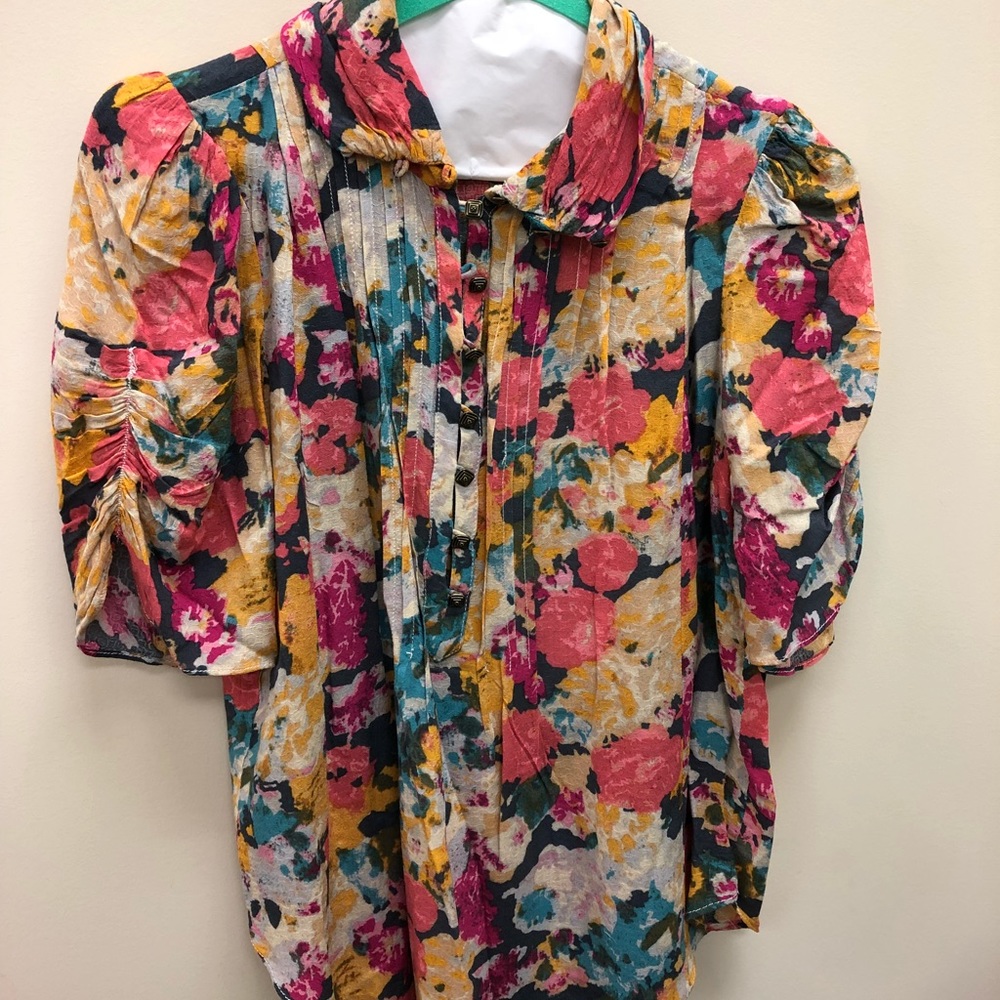 Maeve colorful floral blouse with collar size US 2